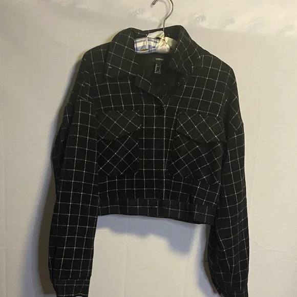 Forever 21 Black Checkered Cropped Blazer - Picture 1 of 10